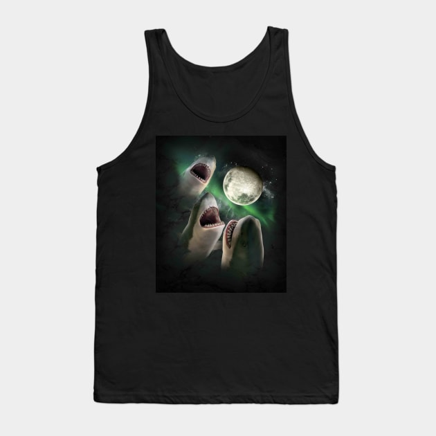 3 Shark Moon, Wolf Sharks, Wolves Howling Tank Top by Random Galaxy